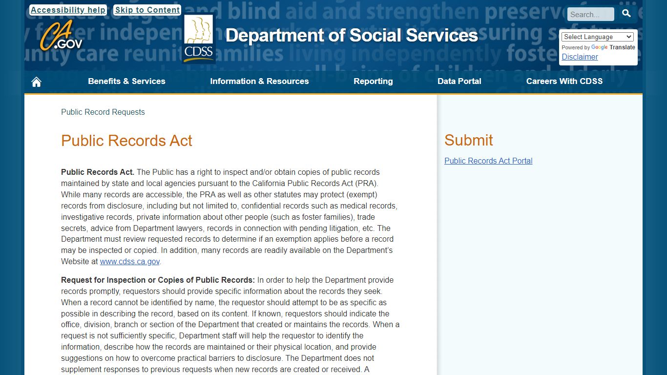 Public Records Act - California Department of Social Services