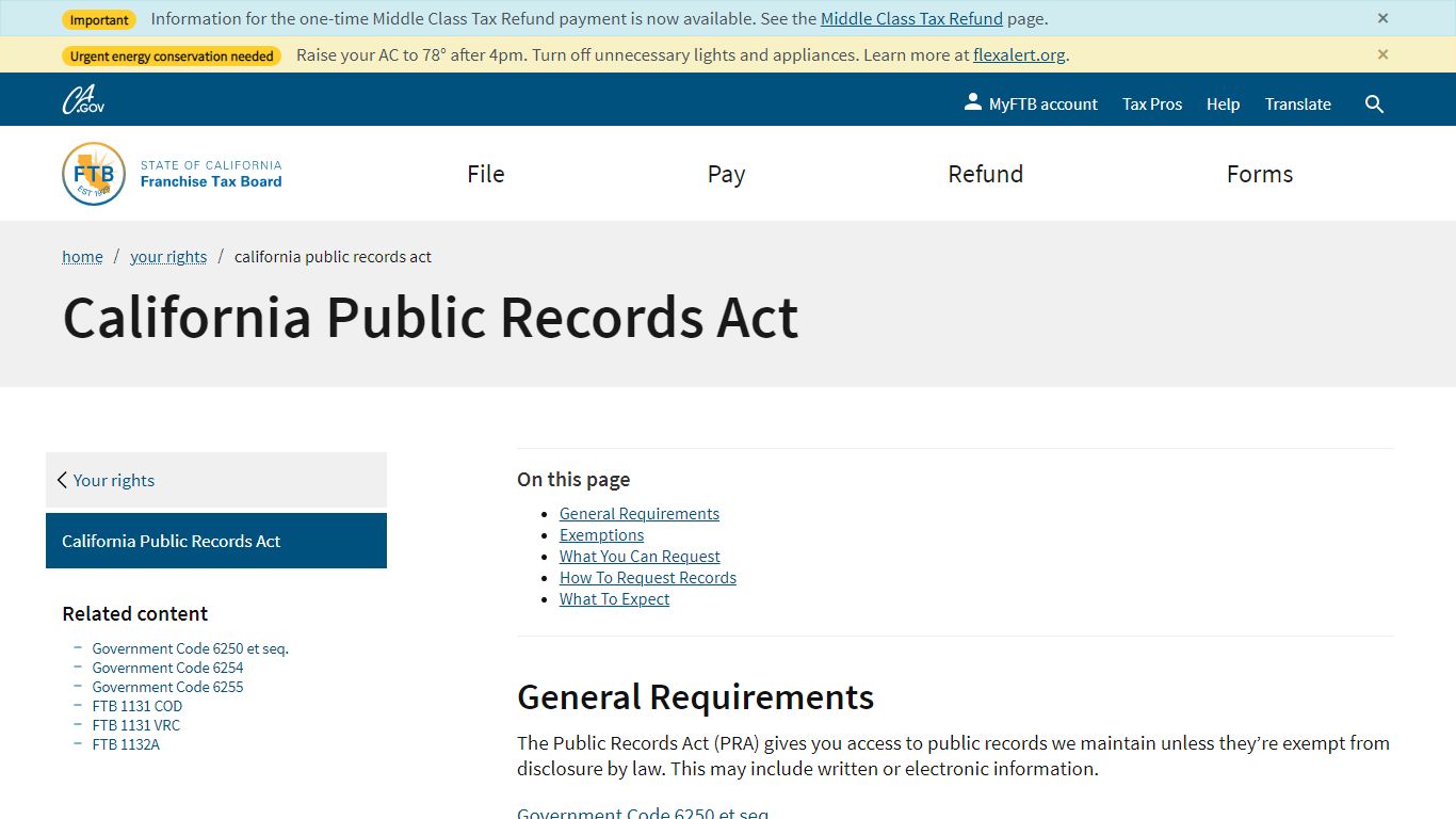 California Public Records Act | FTB.ca.gov